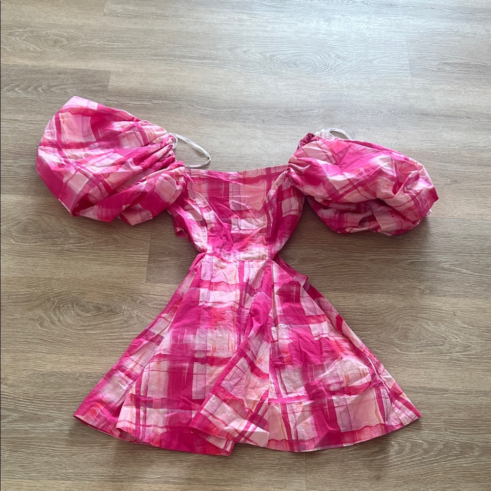 Pink Plaid Puff Sleeve Dress